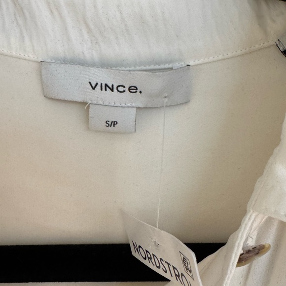 NEW Vince Stretch Silk Button-Up Shirt in Off-White - Picture 7 of 9